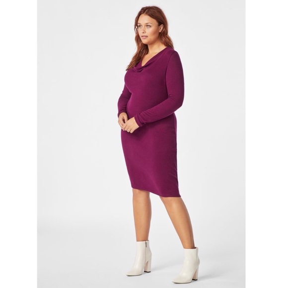 Boysenberry Knit Long Sleeve Cowl Neck Dress - Picture 4 of 7